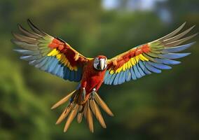 en volant ara, magnifique oiseau. génératif ai photo