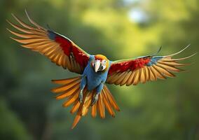 en volant ara, magnifique oiseau. génératif ai photo