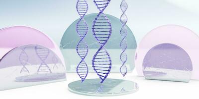 ADN hélix au dessus verre afficher. 3d rendre photo