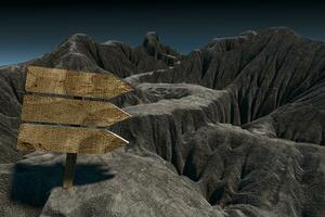 vide en bois guider planche et Montagne route, 3d le rendu. photo