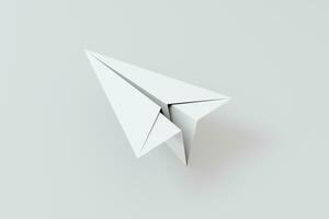 blanc papier avion avec blanc arrière-plan, 3d le rendu. photo