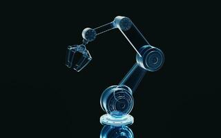 holographique image de mécanique bras, futuriste élément, 3d le rendu. photo