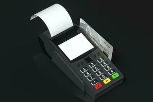 balayer le pos machine, noir arrière-plan, 3d le rendu. photo