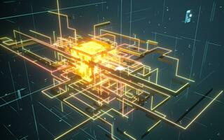 embrasé électronique lignes avec circuit structure, 3d le rendu. photo