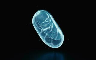 holographique image de les mitochondries, futuriste élément, 3d le rendu. photo