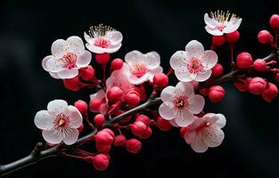 euh est une Japonais prune et le rouge et blanc fleur est une de félicitations fleur dans Japon. photo