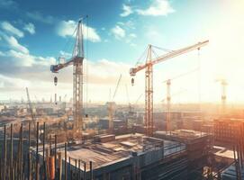 construction site avec grues sur Haut de bâtiments photo