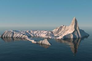 un île de neige Montagne sur le mer, 3d le rendu. photo