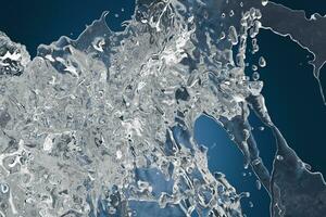 éclabousser l'eau avec bleu arrière-plan, 3d le rendu. photo