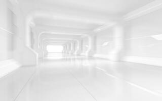 blanc vide tunnel, futuriste chambre, 3d le rendu. photo