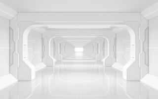 blanc vide tunnel, futuriste chambre, 3d le rendu. photo