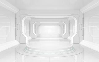 blanc vide tunnel, futuriste chambre, 3d le rendu. photo