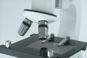 microscope avec blanc arrière-plan, résumé conception,3d le rendu. photo