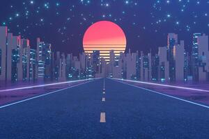 Urbain route et le coucher du soleil ciel, abstrait conception,3d le rendu. photo