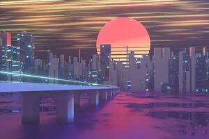 Urbain route et le coucher du soleil ciel, abstrait conception,3d le rendu. photo