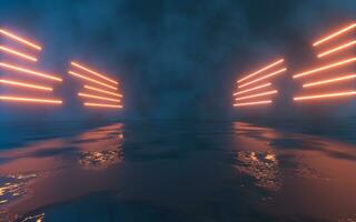 néon lumière avec brouillard Contexte à nuit, 3d le rendu. photo