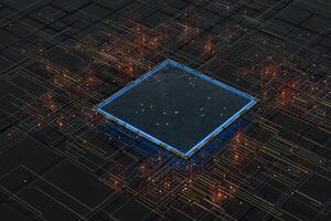 circuit avec embrasé lignes avec foncé arrière-plan, 3d le rendu. photo