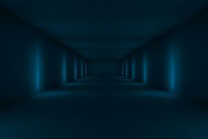 bleu foncé tunnel avec lumières de côté, 3d le rendu. photo