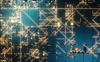 circuits et électricité avec bleu arrière-plan, 3d le rendu. photo