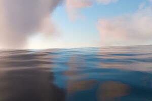 le large océan avec ensoleillement Aller par le des nuages, 3d le rendu. photo