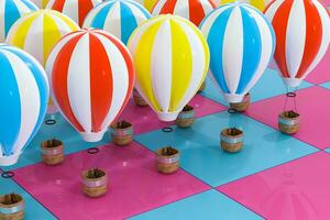 plusieurs air chaud ballon avec coloré arrière-plan, 3d le rendu. photo