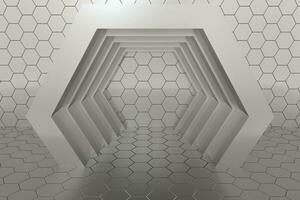 hexagonal tunnel espace avec hexagone cubes, 3d le rendu. photo