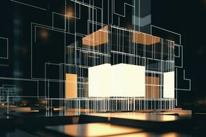 embrasé cubes avec circuit lignes avec foncé arrière-plan, 3d le rendu. photo