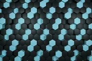 3d le rendu, noir et cyan hexagone cubes. photo