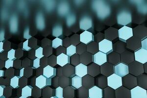 3d le rendu, noir et cyan hexagone cubes. photo