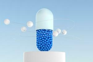 3d le rendu, bleu capsule avec blanc Contexte photo