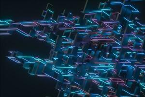 coloré cyber espace avec franchi embrasé lignes, 3d le rendu. photo