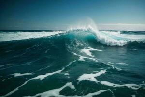 vue aérienne sur les vagues de l'océan. fond d'eau bleue photo