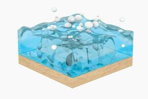 lumière bleu l'eau vague cube, avec Créatif sphères bulle, 3d le rendu. photo