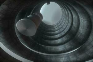 un abandonné rond tunnel bâtiment dans obscurité, avec scène de science fiction, 3d le rendu. photo