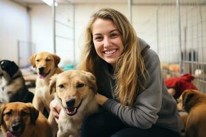 faire du bénévolat à un animal abri, exprimer l'amour et dévouement tandis que soins pour animal de compagnie ai génératif photo