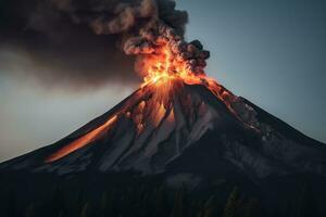 lave descend sur le volcan. éruption. ai génératif photo