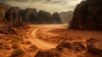 magnifique Montagne paysage dans oued rhum, Jordan. ai génératif photo