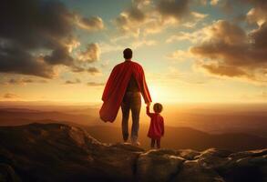 papa et enfant comme super-héros photo