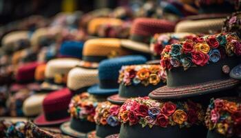 souvenir mode multi coloré casquette, fleur décoration, traditionnel Vêtements collection, élégant vêtement généré par ai photo