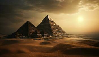 majestueux pyramide, ancien ruine, coucher de soleil, Egypte culture, paysage, et histoire généré par ai photo