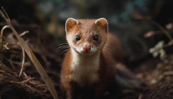 mignonne mammifère séance en plein air, à la recherche à caméra, duveteux fourrure, petit généré par ai photo