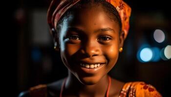 souriant Jeune femme dégage confiance, bonheur, et insouciant joie à l'intérieur généré par ai photo