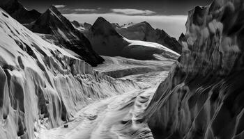 majestueux Montagne culminer, noir et blanc, non personnes, éloigné région sauvage généré par ai photo