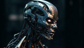 futuriste robot cyborg, La technologie science Hommes métal extraterrestre portrait généré par ai photo