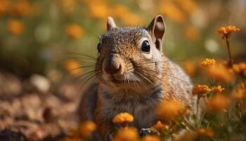 mignonne mammifère séance dans herbe, alimentaire, à la recherche à caméra généré par ai photo