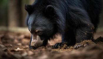 mignonne singe séance sur herbe, à la recherche à le caméra généré par ai photo