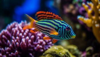 pitre poisson nager dans vibrant récif, mettant en valeur Naturel sous-marin beauté généré par ai photo