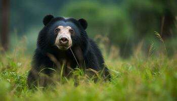 mignonne singe dans le forêt, à la recherche à caméra, espiègle et petit généré par ai photo