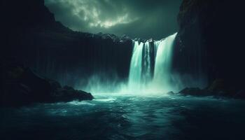 majestueux Montagne gamme, tranquille scène, écoulement eau, Naturel beauté généré par ai photo