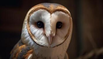 magnifique hibou perché sur bifurquer, regarder avec sage Jaune yeux généré par ai photo